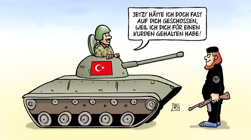 Cartoon: Türkei und Kurden (medium) by Harm Bengen tagged türkei,kurden,syrien,krieg,panzer,islamisten,harm,bengen,cartoon,karikatur,türkei,kurden,syrien,krieg,panzer,islamisten,harm,bengen,cartoon,karikatur