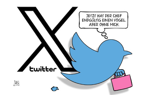 Cartoon: Twitter-Logo (medium) by Harm Bengen tagged twitter,logo,musk,chef,vogel,koffer,abgang,harm,bengen,cartoon,karikatur,twitter,logo,musk,chef,vogel,koffer,abgang,harm,bengen,cartoon,karikatur