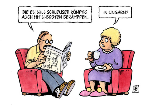 Cartoon: U-Boote (medium) by Harm Bengen tagged eu,schleuser,uboote,boot,marine,ungarn,erstaufnahme,lager,balkan,fluechtlinge,asyl,rassismus,rechts,vorurteile,fremdenfeindlichkeit,harm,bengen,cartoon,karikatur,eu,schleuser,uboote,boot,marine,ungarn,erstaufnahme,lager,balkan,fluechtlinge,asyl,rassismus,rechts,vorurteile,fremdenfeindlichkeit,harm,bengen,cartoon,karikatur