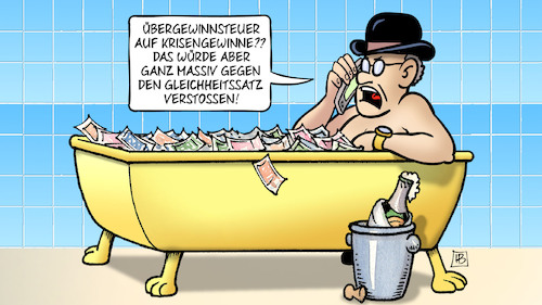 Cartoon: Übergewinnsteuer (medium) by Harm Bengen tagged übergewinnsteuer,krisengewinne,gleichheitssatz,handy,geld,badewanne,profit,kapitalist,russland,ukraine,krieg,harm,bengen,cartoon,karikatur,übergewinnsteuer,krisengewinne,gleichheitssatz,handy,geld,badewanne,profit,kapitalist,russland,ukraine,krieg,harm,bengen,cartoon,karikatur