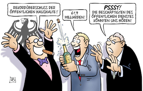 Cartoon: Überschuss und Streiks (medium) by Harm Bengen tagged rekordüberschuss,öffentliche,haushalte,bund,länder,kommunen,gemeinden,sekt,verdi,gewerkschaft,warnstreiks,forderungen,tarifrunde,milliarden,staatsüberschüsse,staatsüberschuss,harm,bengen,cartoon,karikatur,rekordüberschuss,öffentliche,haushalte,bund,länder,kommunen,gemeinden,sekt,verdi,gewerkschaft,warnstreiks,forderungen,tarifrunde,milliarden,staatsüberschüsse,staatsüberschuss,harm,bengen,cartoon,karikatur