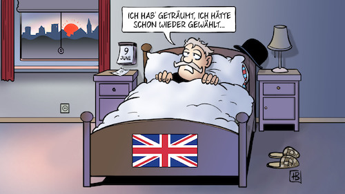 Cartoon: UK-Wahl-Morgen (medium) by Harm Bengen tagged uk,gb,wahl,ergebnis,may,brexit,bett,traum,harm,bengen,cartoon,karikatur,uk,gb,wahl,ergebnis,may,brexit,bett,traum,harm,bengen,cartoon,karikatur
