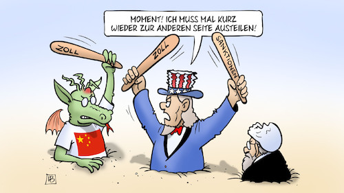 Cartoon: USA-China-Iran (medium) by Harm Bengen tagged china,handelsstreit,handelskrieg,zoll,sanktionen,drache,atomabkommen,deal,iran,usa,aussteigen,rohani,uncle,sam,harm,bengen,cartoon,karikatur,china,handelsstreit,handelskrieg,zoll,sanktionen,drache,atomabkommen,deal,iran,usa,aussteigen,rohani,uncle,sam,harm,bengen,cartoon,karikatur