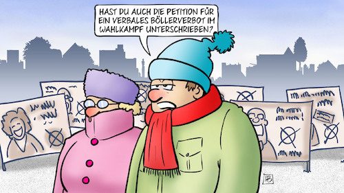 Cartoon: Verbales Böllerverbot (medium) by Harm Bengen tagged petition,verbales,böllerverbot,wahlkampf,winter,wahlplakate,knallkörper,harm,bengen,cartoon,karikatur,petition,verbales,böllerverbot,wahlkampf,winter,wahlplakate,knallkörper,harm,bengen,cartoon,karikatur