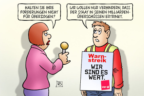 Cartoon: Verdi-Warnstreiks (medium) by Harm Bengen tagged verdi,gewerkschaft,warnstreiks,forderungen,interview,tarifrunde,milliarden,staatsüberschüsse,staatsüberschuss,harm,bengen,cartoon,karikatur,verdi,gewerkschaft,warnstreiks,forderungen,interview,tarifrunde,milliarden,staatsüberschüsse,staatsüberschuss,harm,bengen,cartoon,karikatur