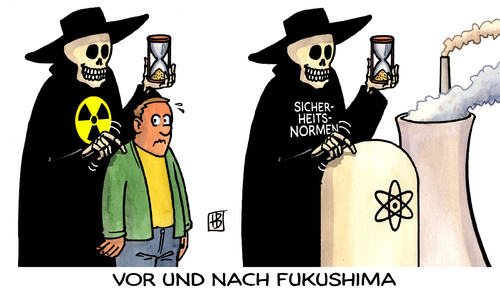 Cartoon: Vor und nach Fukushima (medium) by Harm Bengen tagged tod,katastrophe,atomkatastrophe,kernkraft,atomkraft,atom,japan,fukushima,tot,sanduhr,leben,sterben,akw,kühlturm,radioaktiv,bedrohung,sicherheit,sicherheitsnormen,fukushima,japan,atom,atomkraft,kernkraft,atomkatastrophe,katastrophe,tod,tot,sanduhr,leben,sterben,akw,kühlturm,bedrohung,radioaktiv,sicherheit