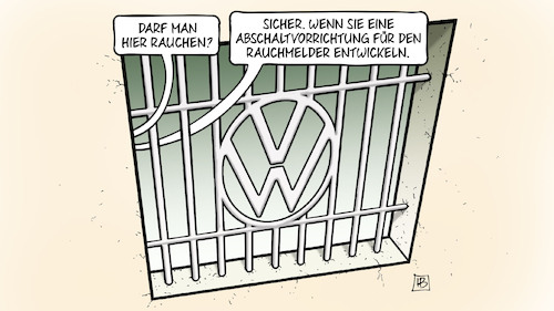 Cartoon: VW-Urteil (medium) by Harm Bengen tagged rauchen,vw,urteil,knast,gefängnis,manager,dieselskandal,prozess,abschaltvorrichtung,rauchmelder,gitter,harm,bengen,cartoon,karikatur,rauchen,vw,urteil,knast,gefängnis,manager,dieselskandal,prozess,abschaltvorrichtung,rauchmelder,gitter,harm,bengen,cartoon,karikatur