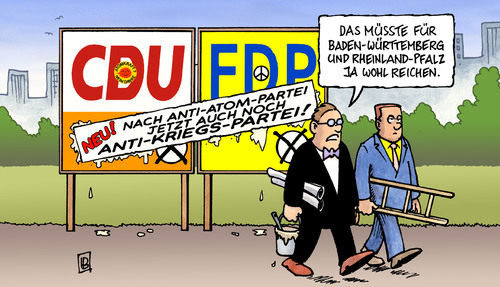 Cartoon: Wahlkampf (medium) by Harm Bengen tagged wahlkampf,atom,atomkraft,atomkraftwerke,kernkraft,gegner,laufzeitverkürzung,akw,abschalten,merkel,röttgen,westerwelle,landtagswahlen,baden,württemberg,rheinland,pfalz,plakat,krieg,frieden,libyen,eu,nato,luftschlag,kampfeinsatz,wahlkampf,atom,atomkraft,atomkraftwerke,kernkraft,gegner,laufzeitverkürzung,akw,abschalten,merkel,röttgen,westerwelle,landtagswahlen,württemberg,libyen,frieden,eu,nato,luftschlag,pfalz,krieg,kampfeinsatz