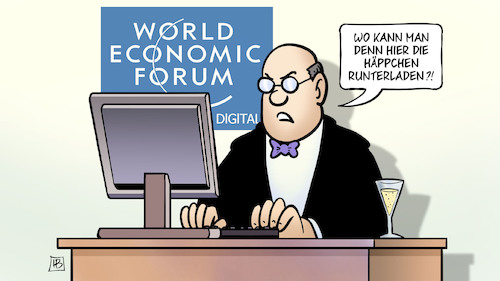 Cartoon: WEF-Davos-Digital (medium) by Harm Bengen tagged wef,davos,digital,weltwirtschaftsforum,sekt,häppchen,runterladen,computer,kapitalist,harm,bengen,cartoon,karikatur,wef,davos,digital,weltwirtschaftsforum,sekt,häppchen,runterladen,computer,kapitalist,harm,bengen,cartoon,karikatur