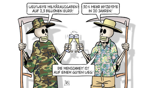 Cartoon: Weg der Menschheit (medium) by Harm Bengen tagged weltweite,militärausgaben,rüsstung,sipri,hitzetote,menschheit,weg,tod,sekt,klimawandel,camouflage,hawaiihemd,kriege,harm,bengen,cartoon,karikatur,weltweite,militärausgaben,rüsstung,sipri,hitzetote,menschheit,weg,tod,sekt,klimawandel,camouflage,hawaiihemd,kriege,harm,bengen,cartoon,karikatur