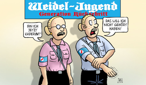 Cartoon: Weidel-Jugend (medium) by Harm Bengen tagged weidel,jugend,generation,rückschritt,kaderin,afd,jugendorganisation,parteijugend,nazis,uniform,hitlerjugend,hitlergruß,harm,bengen,cartoon,karikatur,weidel,jugend,generation,rückschritt,kaderin,afd,jugendorganisation,parteijugend,nazis,uniform,hitlerjugend,hitlergruß,harm,bengen,cartoon,karikatur