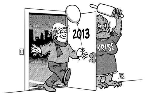 Cartoon: Willkommen in 2013 (medium) by Harm Bengen tagged willkommen,2013,neujahr,silvester,betruken,krise,nudelholz,harm,bengen,cartoon,karikatur
