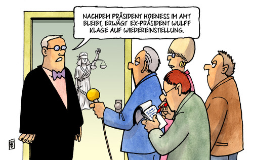 Cartoon: Wulff-Prozess (medium) by Harm Bengen tagged präsident,hoeness,hoeneß,fc,bayern,fussball,wiedereinstellung,bundespräsident,wulff,prozess,gericht,justiz,harm,bengen,cartoon,karikatur,präsident,hoeness,hoeneß,fc,bayern,fussball,wiedereinstellung,bundespräsident,wulff,prozess,gericht,justiz,harm,bengen,cartoon,karikatur