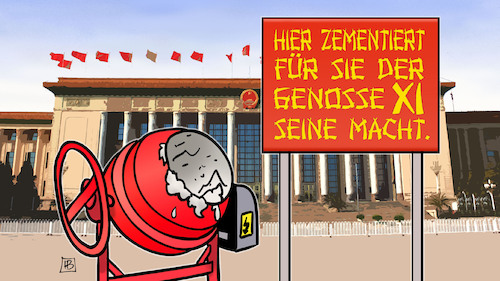 Cartoon: Xi zementiert (medium) by Harm Bengen tagged china,grosse,halle,des,volkes,amtszeit,volkskongress,xi,macht,zementiert,mischer,harm,bengen,cartoon,karikatur,china,grosse,halle,des,volkes,amtszeit,volkskongress,xi,macht,zementiert,mischer,harm,bengen,cartoon,karikatur