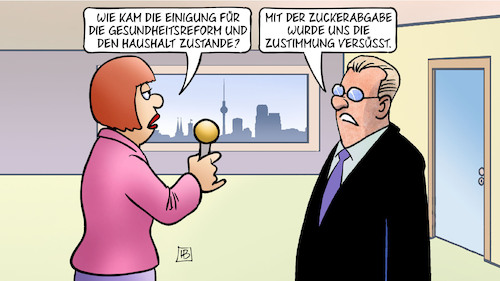Cartoon: Zuckerabgabe (medium) by Harm Bengen tagged einigung,gesundheitsreform,haushalt,zuckerabgabe,zustimmung,versüßen,interview,harm,bengen,cartoon,karikatur,einigung,gesundheitsreform,haushalt,zuckerabgabe,zustimmung,versüßen,interview,harm,bengen,cartoon,karikatur