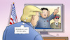 Cartoon: Seelenverwandte (small) by Harm Bengen tagged trump,kim,jong,un,usa,nordkorea,krieg,drohungen,raketen,tv,harm,bengen,cartoon,karikatur