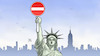 Cartoon: US-Einreisestopp (small) by Harm Bengen tagged einreisestopp,muslime,diskriminierung,durchfahrt,verboten,verkehrsschild,freiheitsstatue,liberty,präsident,trump,usa,harm,bengen,cartoon,karikatur