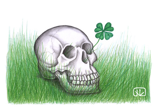 Cartoon: Happy Skull (medium) by vladan tagged clover,leaf,four,skull,happy