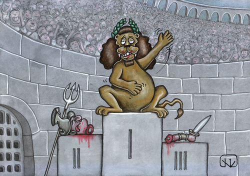 Cartoon: Winner (medium) by vladan tagged arena,gladiator,lion,winner