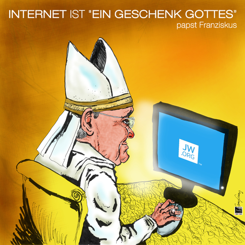 Cartoon: papst Franziskus - Internet (medium) by csamcram tagged papst,franziskus,internet,gott
