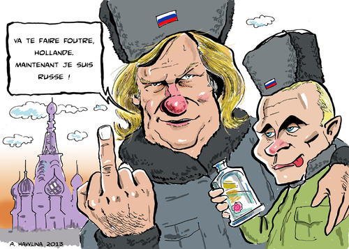 Cartoon: Depardieu becomes Russian (medium) by pianoman68 tagged depardieu,putin,russia,russland,hollande,steuerflucht,tax,flight