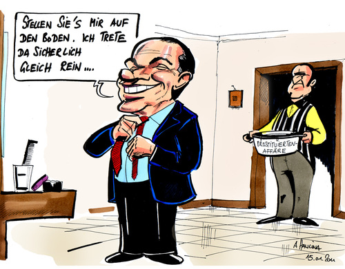 Cartoon: Fettnapfvorbereitung (medium) by pianoman68 tagged prostituiertenaffäre,italien,berlusconi