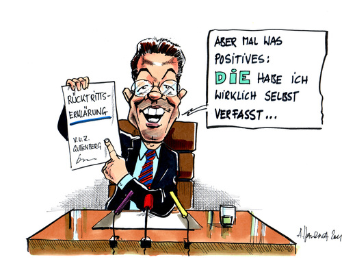 Cartoon: Guttenbergs Rücktritt (medium) by pianoman68 tagged guttenberg,rücktrittserklärung