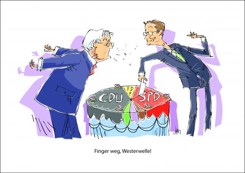 Cartoon: Torte (medium) by janssenmayer tagged steinmeier,westwerwelle,wahl,torte,abschneiden,stück,streiten