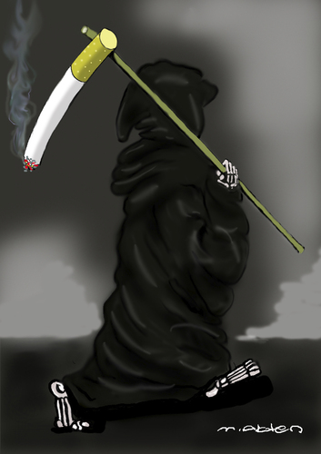 Cartoon: sigara oldurur (medium) by muharrem akten tagged sigaratte,killer,live,reaper