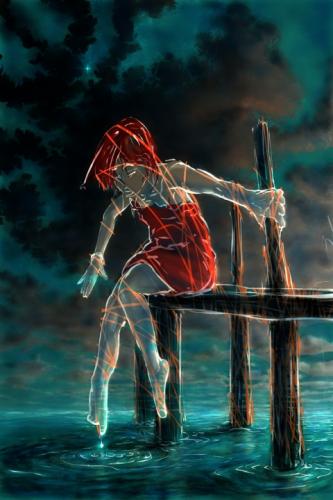 Cartoon: am see (medium) by nootoon tagged see,sea,lake,girl,rot,red,kleid,skirt,nootoon,mädchen,illustration,ilmenau