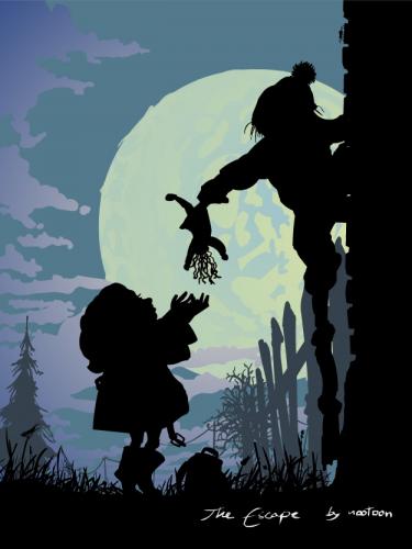 Cartoon: the escape (medium) by nootoon tagged nootoon,flucht,escape,children,kids,tales,silhouette