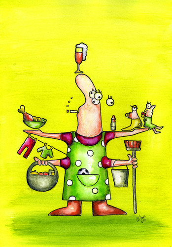 Cartoon: Alles im Griff (medium) by ninaboosart tagged haushalt,hausmann,putzen,kochen