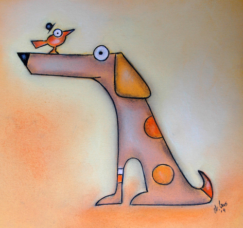 Cartoon: Auf den Hund gekommen (medium) by ninaboosart tagged hund,fiffi,dackel,wolf,gassi,tier,vogel,ninaboosart,gelb,orange,hundeschule,bester,freund