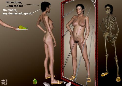 Cartoon: Eating Disorder - Essstörung (medium) by Dadaphil tagged eating,disorder,fat,skinny,death,mirror,perception