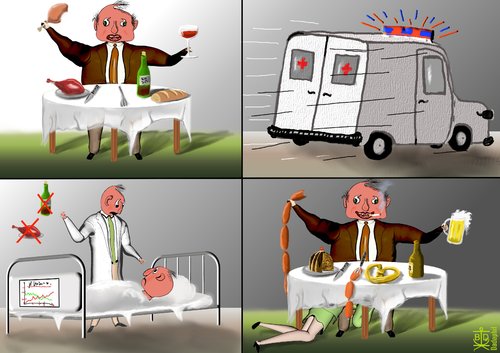 Cartoon: Listen carefully to your doctor (medium) by Dadaphil tagged doctor,emergency,behavior,food,arzt,notfall,verhalten,essen