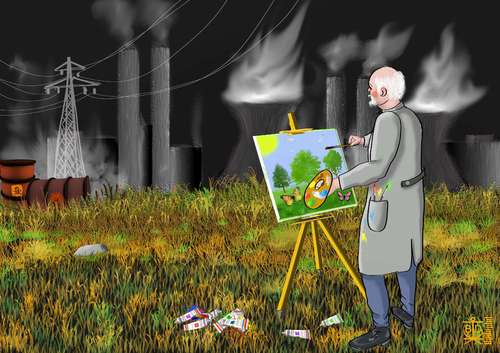 Cartoon: Schöne Aussicht - Nice view (medium) by Dadaphil tagged painter,maler,industrie,schönheit,landschaft,landscape,industry,beauty,dadaphil