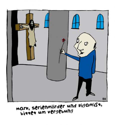 Cartoon: Serienmörder (medium) by nik tagged serienmörder,bigamie,kirche,jesus,vergebung