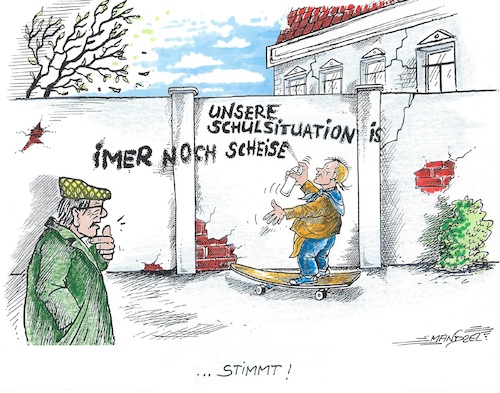 Cartoon: Alles marode ! (medium) by mandzel tagged schulen,gebäude,lehrer,lehrinhalte,schüler,schulen,gebäude,lehrer,lehrinhalte,schüler