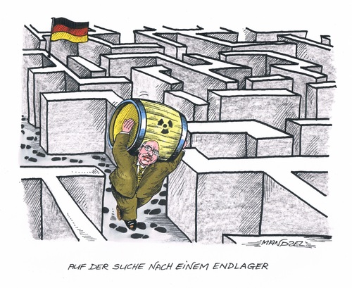 Cartoon: Altmeier sucht ein Atomendlager (medium) by mandzel tagged umweltminister,altmeier,atommüll,irrgarten,suche,umweltminister,altmeier,atommüll,irrgarten,suche