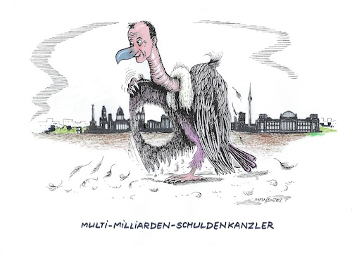 Cartoon: Auf dem Weg zur Inflation (medium) by mandzel tagged kanzler,deutschland,merz,inflation,schulden,kanzler,deutschland,merz,inflation,schulden