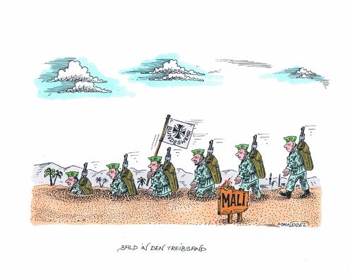 Cartoon: Bald in im Treibsand (medium) by mandzel tagged bundesweh,mali,treibsand,untergehen,bundesweh,mali,treibsand,untergehen