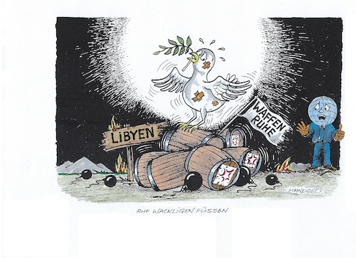 Cartoon: Brüchige Waffenruhe in Libyen (medium) by mandzel tagged libyen,waffenruhe,bürgerkrieg,kriegsmateriallieferungen,flüchtlinge,ölinteressen,libyen,waffenruhe,bürgerkrieg,kriegsmateriallieferungen,flüchtlinge,ölinteressen