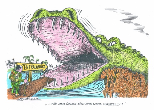 Cartoon: Bundeswehr nach Afrika (medium) by mandzel tagged zentralafrika,gauck,krokodil,bundeswehr,zentralafrika,gauck,krokodil,bundeswehr