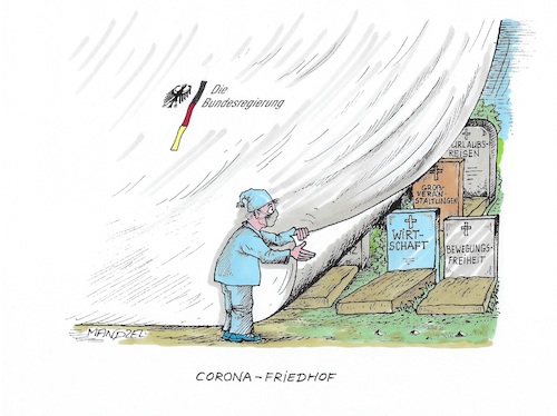 Cartoon: Corona-Friedhof (medium) by mandzel tagged corona,pandemie,panik,chaos,hysterie,friedhof,opfer,corona,pandemie,panik,chaos,hysterie,friedhof,opfer