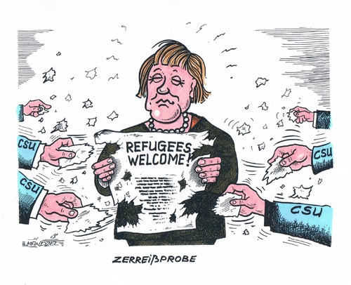 Cartoon: CSU kritisiert Merkel (medium) by mandzel tagged flüchtlingspolitik,merkel,csu,kritik,asyl,eu,flüchtlingspolitik,merkel,csu,kritik,asyl,eu