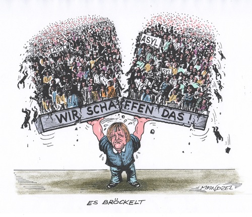 Cartoon: Dauerkraftakt (medium) by mandzel tagged merkel,flüchtlingspolitik,asyl,willkommenskultur,kraftakt,merkel,flüchtlingspolitik,asyl,willkommenskultur,kraftakt