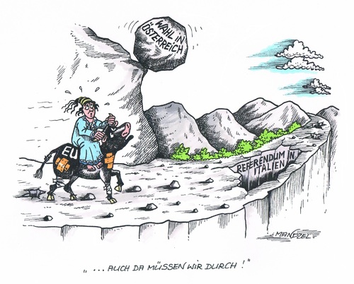 Cartoon: Die EU läuft Problemen entgegen (medium) by mandzel tagged eu,italien,österreich,wahlen,populismus,zukunftsängste,eu,italien,österreich,wahlen,populismus,zukunftsängste