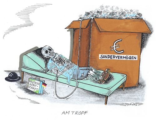 Cartoon: Die letzte Hoffnung (medium) by mandzel tagged merz,sondervermögen,wirtschaftsrettung,kriegsertüchtigung,merz,sondervermögen,wirtschaftsrettung,kriegsertüchtigung