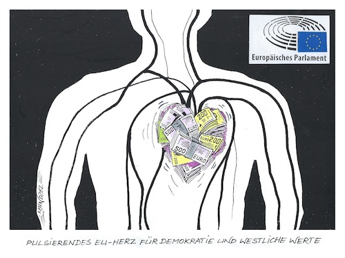 Cartoon: Ein Herz für Rechtsstaatlichkeit (medium) by mandzel tagged eu,korruption,brüssel,kaili,katar,geldsummen,rechtsstaatlichkeit,eu,korruption,brüssel,kaili,katar,geldsummen,rechtsstaatlichkeit