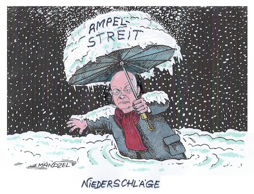 Cartoon: Eine schwere Last (medium) by mandzel tagged scholz,unwetter,ampel,deutschland,finanzen,wirtschaft,haushalt,scholz,unwetter,ampel,deutschland,finanzen,wirtschaft,haushalt